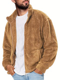kkboxly  Men's Warm Fleece Jacket, Casual Stand Collar Coat For Fall Winter