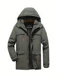 kkboxly Warm Fleece Flap Pocket Jacket For Fall Winter, Men's Casual Hooded Windbreaker Jacket For Outdoor Climbing Camping