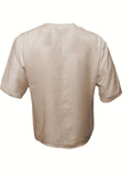 kkboxly  Men's Retro Shirt Top V Neck Lace Up Collar Middle Sleeves Closure Regular Fit Male Casual Shirt For Daily Beach Resorts Summer