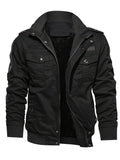 kkboxly  Warm Plush Fleece Cotton Jacket, Men's Casual Zipper Pockets Stand Collar Jacket Coat For Fall Winter