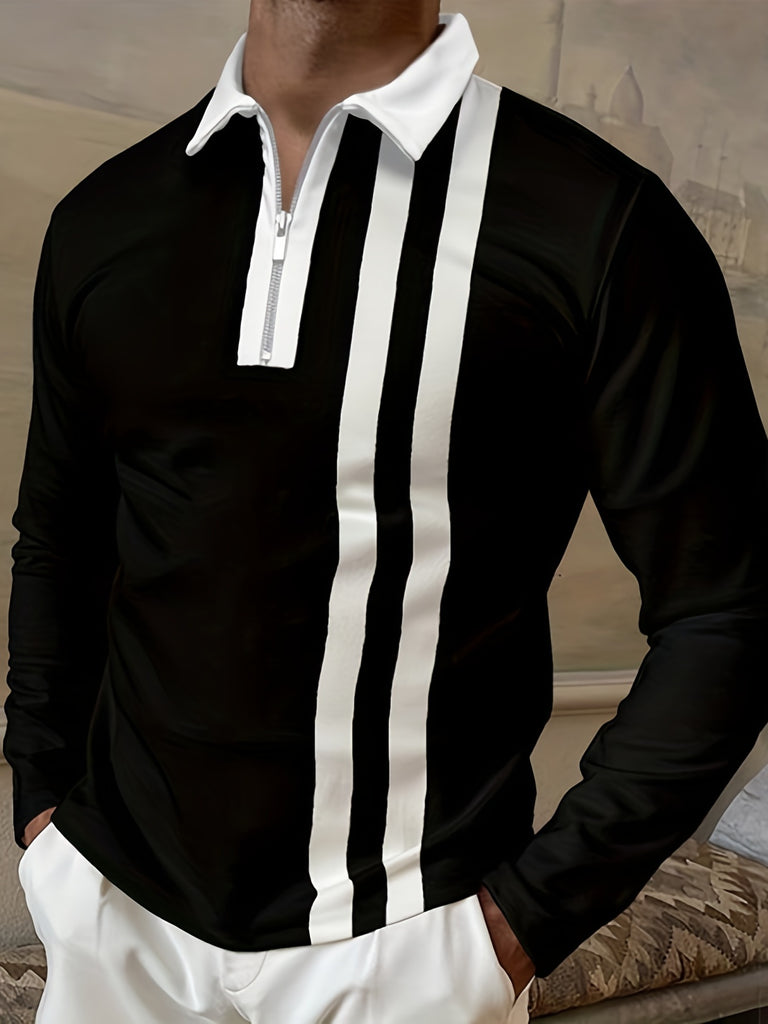 kkboxly Color Block Men's Fashion Comfy Long Sleeve Zipper Shirt