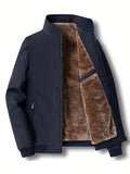 kkboxly  Fashionable And Casual Men's Solid Cardigan Zipper Long Sleeve Fleece Lapel Jacket, Comfortable And Versatile, Suitable For Dates, Suitable For Autumn And Winter