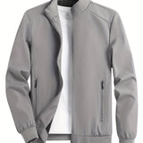 kkboxly  Men's Solid Color Zip-Up Stand Collar Jacket, Casual Loose Windbreaker Jacket For Sports Outdoors, Running