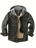 Men's Warm Fleece Hooded Plaid Retro Coat For Fall Winter