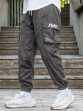 kkboxly kkboxly  Trendy Chase Letter Pattern Cargo Pants, Men's Multi Flap Pocket Trousers, Loose Casual Outdoor Pants, Men's Work Pants Outdoors Streetwear Hip Hop Style