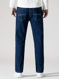 Men's High Stretch Jeans For Business, Slim Fit Denim Pants With Pockets For Spring Fall