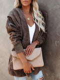 kkboxly  Hooded Teddy Coat, Casual Long Sleeve Winter Warm Outerwear, Women's Clothing