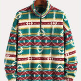 Ethnic Tribal Aztec Print Men's Versatile And Trendy Long Sleeve Fleece Jacket, Suitable For Outdoor Sports In Autumn And Winter