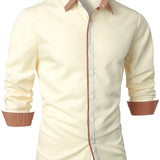 kkboxly  Men's Casual Trim Contrast Button Long Sleeve Shirt