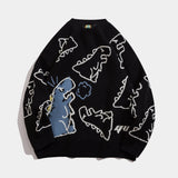 kkboxly  Cute Cartoon Dinosaur Pattern Knitted Sweater, Men's Casual Warm Slightly Stretch Round Neck Pullover Sweater For Fall Winter