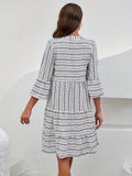 kkboxly  Tribal Stripe Print Dress, Casual V Neck Flared Sleeve Dress, Women's Clothing