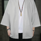 kkboxly  Solid Color Men's Retro Loose Kimono Shirt, Summer Spring Fall