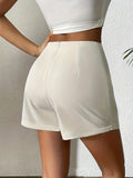 kkboxly  Solid Ruched Asymmetrical Hem Skorts, Casual Zip Back Skort For Spring & Summer, Women's Clothing