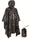 kkboxly  Leaf Pattern Hooded Waterproof Raincoat, Men's Breathable Poncho Cloth For Outdoor Activities