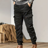 dunnmall  kkboxly  Trendy Solid  Cargo Cotton Blend Pants, Men's Multi Flap Pocket Trousers, Loose Casual Outdoor Pants, Men's Work Pants Outdoors Streetwear Hip Hop Style