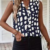 kkboxly   Graphic Print Button V Neck Blouse, Casual Sleeveless Blouse For Spring & Summer, Women's Clothing