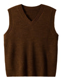 kkboxly  Plus Size Men's Solid Knit Textured Vest Sweater For Spring/autumn, Oversized Trendy Sleeveless Sweater For Males, Men's Clothing