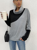 kkboxly  Color Block Turtle Neck Sweatshirts, Casual Loose Stitching Sweater, Women's Clothing