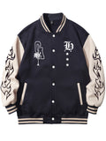 kkboxly  Warm Letter Print Star Pattern Embroidery Varsity Jacket, Men's Casual Color Block Button Up Jacket For Spring Fall School Baseball
