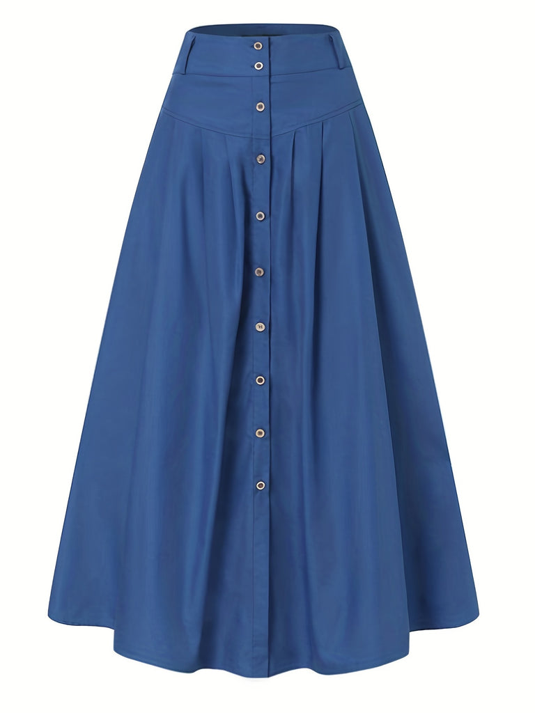 kkboxly  Pocket Button Front Pleated Skirt, Casual Skirt For Spring & Summer, Women's Clothing