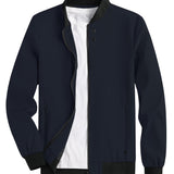 kkboxly  'RQ' Casual Zipper Long Sleeves Jackets, Stand Collar Pockets Windproof Slim Fit Tops For Spring Fall