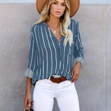 kkboxlyStriped Half Button Blouse, Casual Long Sleeve Blouse For Spring & Fall, Women's Clothing