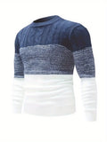 kkboxly  Vintage Style Heavyweight Stitching Color Plus Size Men's Long-sleeved Sweater, Plus Thick Oversized Pullover Top