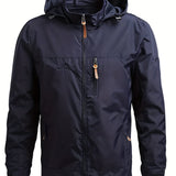 kkboxly  Lightweight Hooded Windbreaker Jacket, Men's Casual Zip Up Jacket Coat For Spring Fall Outdoor Hiking Camping Cycling