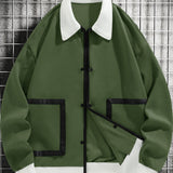 realaiot  Men's Casual Big Pocket Varsity Jacket, Chic Button Up Bomber Jacket