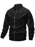 kkboxly  Classic Design Track Jacket, Men's Casual Baseball Collar Solid Color Zip Up Jacket For Spring Fall