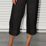 kkboxly  Plus Size Casual Capri Pants, Women's Plus Solid Straight Leg Summer Capri Pants