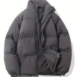 kkboxly  Men's Casual Warm Winter Jacket, Stand Collar Cotton Padded Jacket Coat For Outdoor Activities
