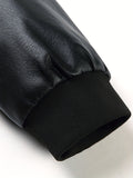 kkboxly  Classic Design PU Jacket, Men's Casual Solid Color Zip Up Lapel Fleece Faux Leather Jacket For Fall Winter