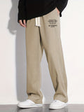 kkboxly  Stylish Letter Print Casual Cotton Loose Fit Drawstring Pants, Men's Pants For Spring Summer Outdoor