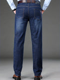 Slim Fit Straight Leg Jeans For Business, Men's Medium Stretch Comfy Casual Pants For Spring Fall