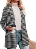 kkboxly  Houndstooth Print Single Breasted Blazer, Elegant Lapel Pockets Blazer For Office & Work, Women's Clothing