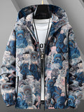 kkboxly  Men's Floral Print Hooded Jacket, Casual Trendy Zip Uo Hoodie For Spring Fall