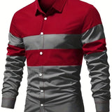 kkboxly  Color Block Print Men's Casual Button Up Long Sleeve Shirt, Men's Clothes For Spring Summer Autumn, Tops For Men