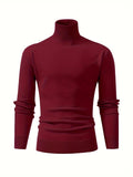 kkboxly  All Match Knitted Thermal Solid Sweater, Men's Casual Warm High Stretch Stand Collar Pullover Sweater For Fall Winter