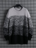 kkboxly  Men's Gradient Crew Neck Casual Plaid Stripe Knitted Sweater