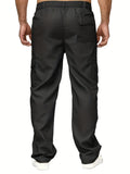 kkboxly  Plus Size Men Solid Pants Casual Cargo Pants For Spring Fall Winter, Men's Clothing