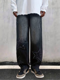 kkboxly  Star Pattern Baggy Jeans, Men's Casual Street Style Loose Fit Denim Pants For All Seasons