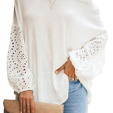 kkboxly  Women's Blouse Cut Out Contrast White Lace Sweatshirt