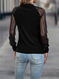kkboxly Sheer Raglan Sleeve Blouse, Elegant Solid Crew Neck Blouse, Women's Clothing