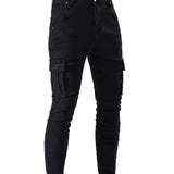 kkboxly  Men's Flap Pocket Cargo Jeans, Casual Street Style Denim Pants