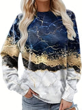 kkboxly   Marble Print Crew Neck Sweatshirt, Casual Long Sleeve Versatile Sweatshirt, Women's Clothing