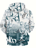 Plus Size Men's Graffiti Pattern Print Hoodies Spring Fall Winter Hooded Sweatshirt For Big & Tall Males, Men's Clothing