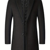 kkboxly  Father's Day Gift Classic Design Warm Coat, Men's Semi-formal Mid Length Button Up Lapel Coat For Fall Winter Business