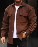 Men's Casual Single Breasted Coat, Chic Flap Pocket Jacket For Fall Winter