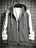 kkboxly  Men's Color Block Hoodie, Casual Slightly Stretch Breathable Zip Up Long Sleeve Coat For Outdoor